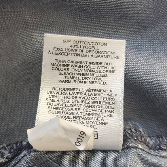 Express Denim Snap-Up Crop Top Tie Front Size XS Western Jean Shirt - Picture 7 of 7